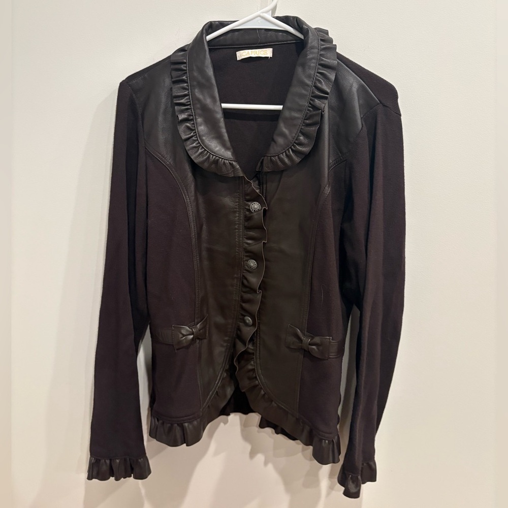 Caprice Brown Lamb Skin Ruffle Jacket